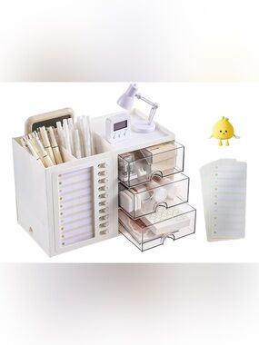 White Desktop Makeup & Office Organizer with 3 Clear Drawers